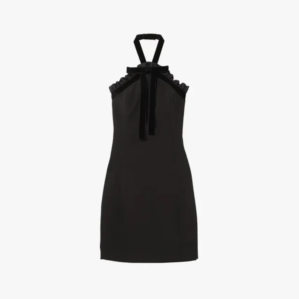 Michael Michael Kors ruffled velvet-trimmed ribbon crepe halterneck minidress